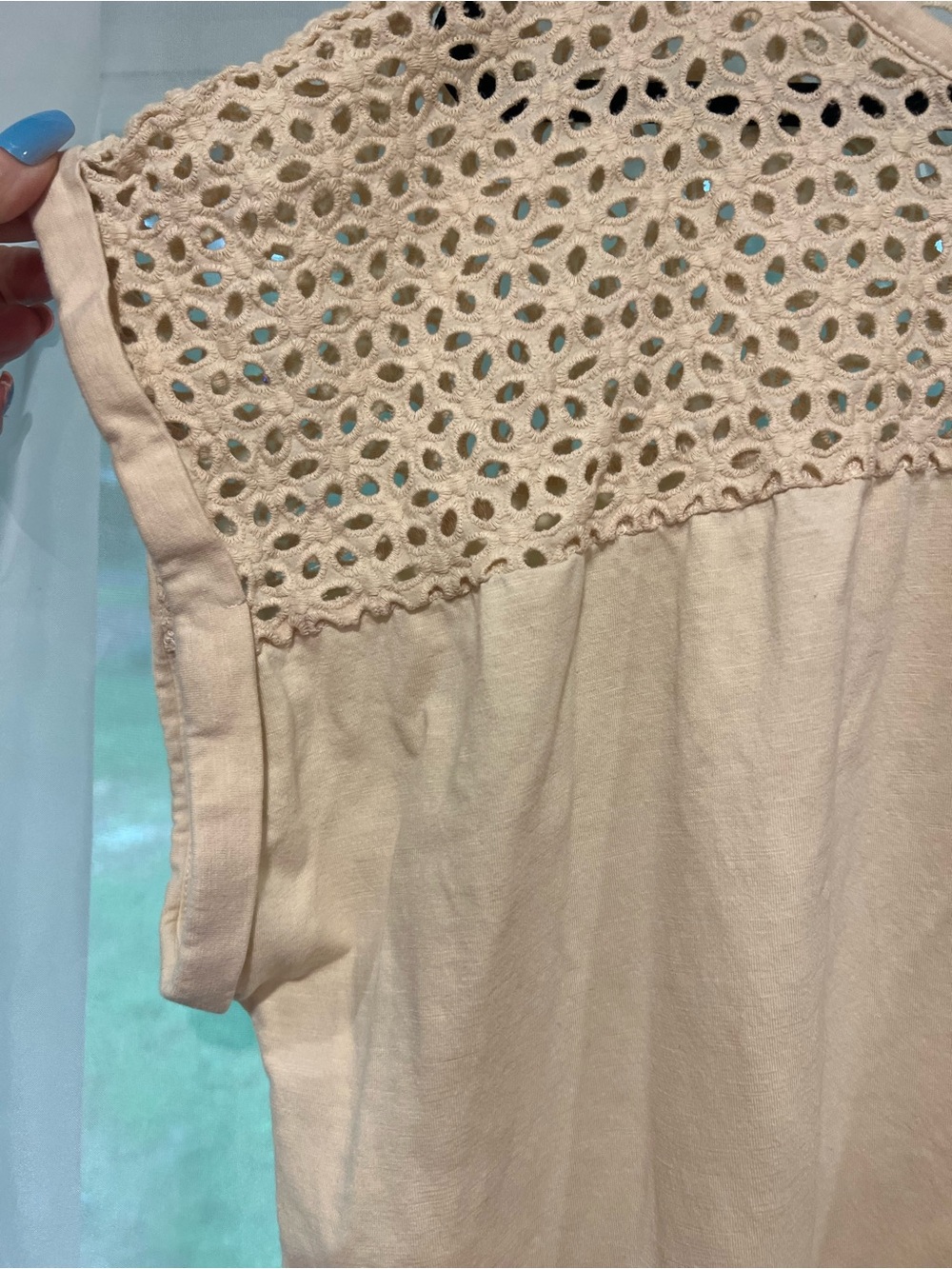 Lane Bryant Cream Crochet-Yoke Short Sleeve Top - Picture 3 of 4